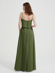 Spaghetti Bretelles Simple Robes De Demoiselle d'Honneur Olive Verte Grande Taille