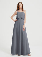 Spaghetti Bretelles Simple Robes De Demoiselle d'Honneur Gris Acier