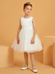 Robe de Fille Sans Manches en Tulle/Satin avec Longueur aux Genoux