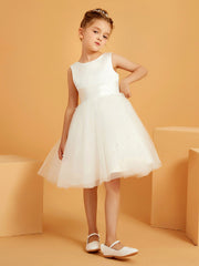 Robe de Fille Sans Manches en Tulle/Satin avec Longueur aux Genoux