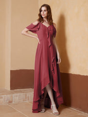 Robe Asymétrique de A-ligne en Mousseline Cannelle Rose Grande Taille