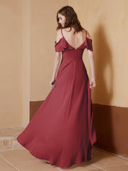 Robe Asymétrique de A-ligne en Mousseline Cannelle Rose