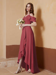 Robe Asymétrique de A-ligne en Mousseline Cannelle Rose Grande Taille