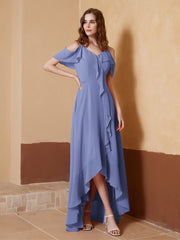 Robe Asymétrique de A-ligne en Mousseline Pervenche Grande Taille