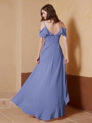 Robe Asymétrique de A-ligne en Mousseline Pervenche Grande Taille