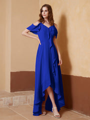 Robe Asymétrique de A-ligne en Mousseline Bleu Royale