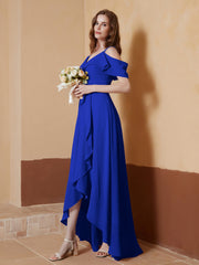 Robe Asymétrique de A-ligne en Mousseline Bleu Royale Grande Taille