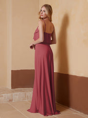 Robe de A-ligne à Col en V en Mousseline Longueur au Sol Cannelle Rose Grande Taille