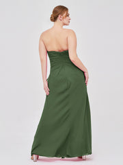 Sans Bretelles Fourreau Mousseline Robe avec Plissés Olive Verte Grande Taille
