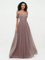 Robes Princesse en Tulle à Epaules Dénudées avec Nœud à Ceinture Dusk