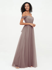 Robes Princesse en Tulle à Epaules Dénudées avec Nœud à Ceinture Dusk