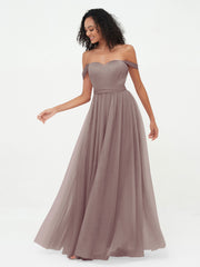 Robes Princesse en Tulle à Epaules Dénudées avec Nœud à Ceinture Dusk