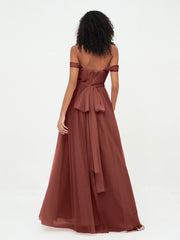 Robes Princesse en Tulle à Epaules Dénudées avec Nœud à Ceinture terracotta Grande Taille