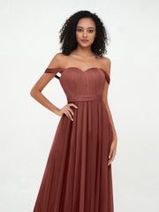 Robes Princesse en Tulle à Epaules Dénudées avec Nœud à Ceinture terracotta Grande Taille