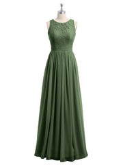 Robe de Demoiselles d'honneur Longue Dentelle et Mousseline Olive Verte Grande Taille
