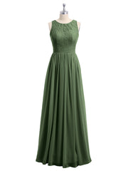 Robe de Demoiselles d'honneur Longue Dentelle et Mousseline Olive Verte