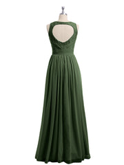 Robe de Demoiselles d'honneur Longue Dentelle et Mousseline Olive Verte