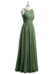 Robe de Demoiselles d'honneur Longue Dentelle et Mousseline Olive Verte