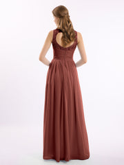 Robe de Demoiselles d'honneur Longue Dentelle et Mousseline terracotta Grande Taille