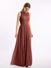 Robe de Demoiselles d'honneur Longue Dentelle et Mousseline terracotta Grande Taille