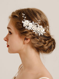 Peigne Accessoire Mariage Fleur et Feuille Argentée