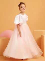 Robe de Fille Ball-Gown à Col en Scoop avec Longueur au Sol Rose Pâle
