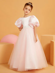 Robe de Fille Ball-Gown à Col en Scoop avec Longueur au Sol Rose Pâle