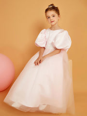 Robe de Fille Ball-Gown à Col en Scoop avec Longueur au Sol Rose Pâle