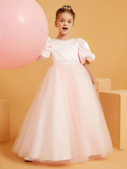 Robe de Fille Ball-Gown à Col en Scoop avec Longueur au Sol Rose Pâle