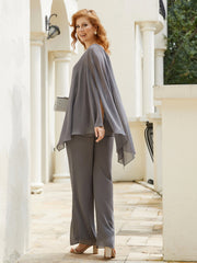 Pantsuit à Manches Flottantes Top en Mousseline Gris Acier