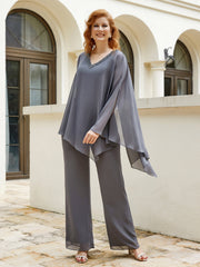 Pantsuit à Manches Flottantes Top en Mousseline Gris Acier