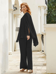 Pantsuit à Manches Flottantes Top en Mousseline Noir Grande Taille
