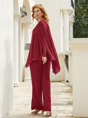 Pantsuit à Manches Flottantes Top en Mousseline Bordeaux