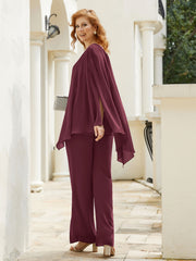 Pantsuit à Manches Flottantes Top en Mousseline Cabernet
