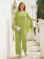 Pantsuit à Manches Flottantes Top en Mousseline Trèfle Grande Taille