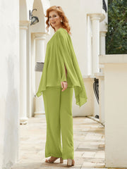 Pantsuit à Manches Flottantes Top en Mousseline Trèfle Grande Taille