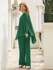 Pantsuit à Manches Flottantes Top en Mousseline Vert Foncé