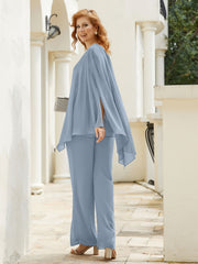 Pantsuit à Manches Flottantes Top en Mousseline Bleu Poudré