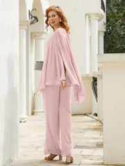 Pantsuit à Manches Flottantes Top en Mousseline Rose Poudré