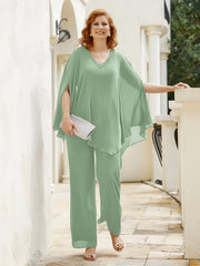 Pantsuit à Manches Flottantes Top en Mousseline Sauge Poudrée