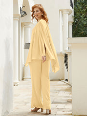 Pantsuit à Manches Flottantes Top en Mousseline Or Grande Taille