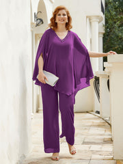 Pantsuit à Manches Flottantes Top en Mousseline Raisin Grande Taille