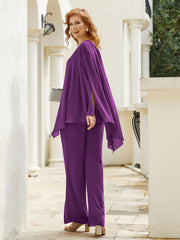 Pantsuit à Manches Flottantes Top en Mousseline Raisin
