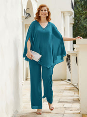 Pantsuit à Manches Flottantes Top en Mousseline Bleu Encre