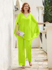 Pantsuit à Manches Flottantes Top en Mousseline Vert Citron