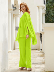 Pantsuit à Manches Flottantes Top en Mousseline Vert Citron Grande Taille