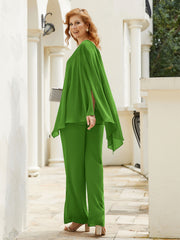 Pantsuit à Manches Flottantes Top en Mousseline Mousse Grande Taille
