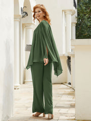 Pantsuit à Manches Flottantes Top en Mousseline Olive Verte Grande Taille