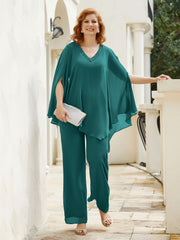 Pantsuit à Manches Flottantes Top en Mousseline Paon