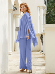 Pantsuit à Manches Flottantes Top en Mousseline Pervenche
